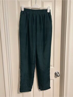 Women's Dark Green Silk  Elastic-Waist Pants